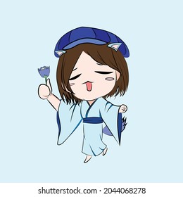 Innocent, cheerful, friendly girl with Japanese chibi drawing style