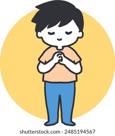Innocent Devotion Young Boy in Prayer Vector Art. Ideal for conveying themes of innocence, spirituality, and the heartfelt beauty of a child's prayer.