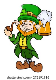 Innocent Leprechaun Holding Beer Mug - Cartoon