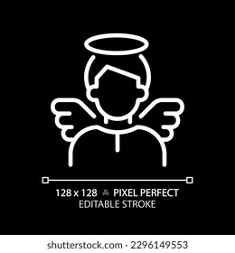 Innocent pixel perfect white linear icon for dark theme. Character archetype. Psychoanalytic theory. Personality trait. Thin line illustration. Isolated symbol for night mode. Editable stroke