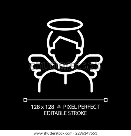 Innocent pixel perfect white linear icon for dark theme. Character archetype. Psychoanalytic theory. Personality trait. Thin line illustration. Isolated symbol for night mode. Editable stroke