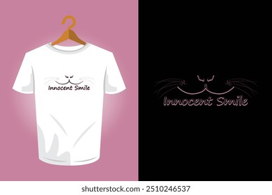 Innocent Smile Cat Face T-Shirt Design - Playful Fashion Graphic Tee