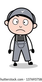 Innocently Watching - Retro Repairman Cartoon Worker Vector Illustration