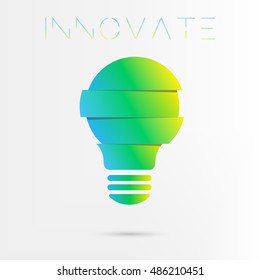 Innovate concept illustration. Light bulb with colored cells 