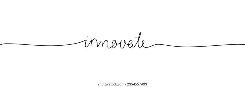 Innovate. One line continuous short phrase. Line art lettering. Vector illustration. 