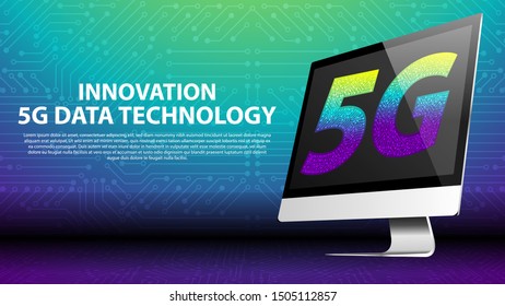 INNOVATION 5G DATA TECHNOLOGY with circuit board as background. network connection, fastest internet technology in future
