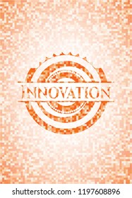 Innovation abstract emblem, orange mosaic background