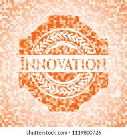 Innovation abstract orange mosaic emblem with background