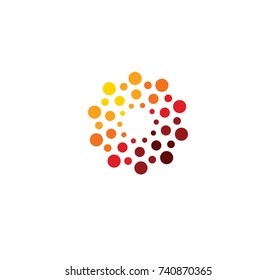 Innovation abstract unusual isolated vector round logo template from circles on white background. Red color shape, connection technology concept.Shine sun, chemical structure sign. Globe medical mind.