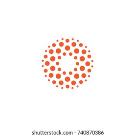 Innovation abstract unusual isolated vector round logo template from circles on white background. Red color shape, connection technology concept.Shine sun, chemical structure sign. Globe medical mind.