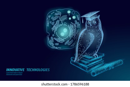 Innovation biological eco education school. E-learning distance concept. Graduate certificate program concept. Low poly 3D internet vector illustration