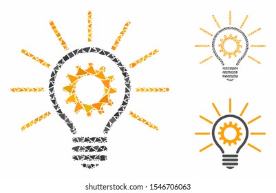 Innovation bulb mosaic of rugged pieces in different sizes and color tinges, based on innovation bulb icon. Vector bumpy pieces are organized into mosaic.