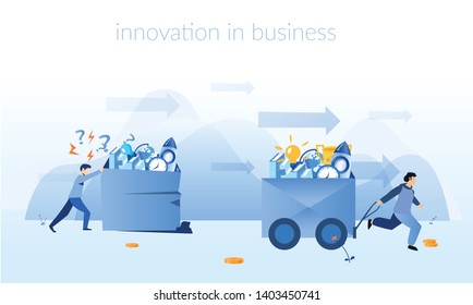 Innovation in business, One businessman using innovative technologies and winning and another lose the race, winning strategy, career rise to success, Business management, big competition, vector 
