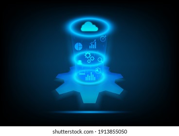 Innovation and business technology concept. Gear wheel mechanisms communication icon and cloud computing data storage. Hi-digital technology and engineering.  