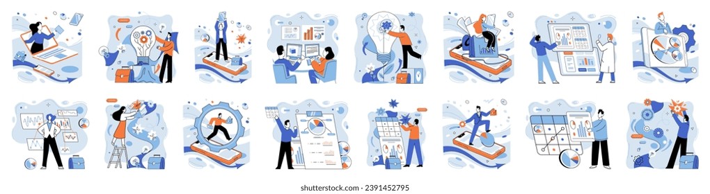 Innovation business vector illustration. Brainstorming sessions, fertile ground for cultivating innovative ideas Strategy is blueprint guiding construction successful business plan Financial