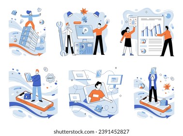 Innovation business vector illustration. Financial achievements, result intelligent and innovative thinking Project your ambitions onto canvas well-crafted business strategy Achieve business