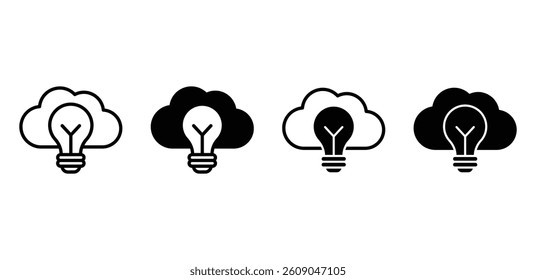 Innovation Cloud Icon Set Black and White Lightbulb in Cloud Illustrations Vector Design