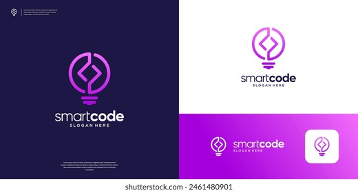 Innovation coding logo icon. Creative light bulb and code line art logo design.