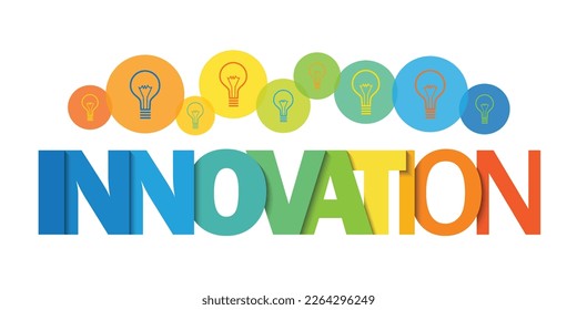 INNOVATION colorful vector typography banner with light bulb symbols