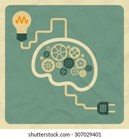 Innovation concept. Brain light bulb. Flat retro style concept. Vector illustration
