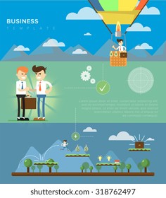 Innovation concept of business plan. Creative idea with business success flat vector illustration