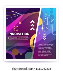 Innovation concept with decor element. Vector creative abstract illustration of innovation word typography on color background. Unusual design for business web, site, banner