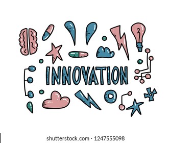 Innovation concept in doodle style. Vector symbols illustration.