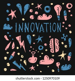 Innovation concept in doodle style. Vector symbols illustration.