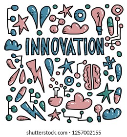 Innovation concept in doodle style. Vector symbols illustration.