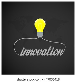 Innovation concept. Gray typography with glowing bulb. Creative light bulb idea. abstract infographic workflow layout, diagram, step up options, Vector illustration modern design template