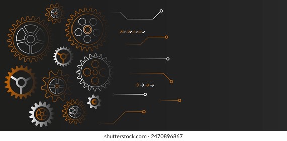 Innovationskonzept im High-Tech-Getriebedesign. Abstrakte Vektorillustration des Zahnrads. Breiter brauner Hintergrund des technischen Mechanismus.