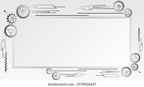 Innovation concept in high-tech gear design. Abstract vector illustration of cogwheel. Wide grey background of engineering mechanism. For technology presentation or banner.