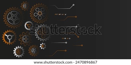 Innovation concept in high-tech gear design. Abstract vector illustration of cogwheel. Wide brown background of engineering mechanism.