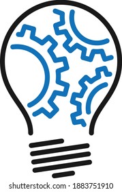 Innovationskonzept Symbol im flachen Stil. Glühbirne mit Zahnradseilschild - Glühbirne mit Zahnradsymbol. Einfaches Prozesszeichen. Ideensymbol. Implementierungssymbol. Vektorgrafik für Grafikdesign, Web