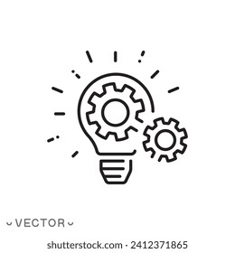 innovation concept icon, light bulb with gear mechanism line symbol isolated on white background, editable stroke eps 10 vector illustration