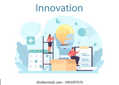 Innovation concept. Idea of creative business solution. Modern production and marketing invention. Business mechanism development. Flat vector illustration