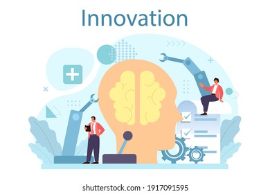 Innovation concept. Idea of creative business solution. Modern production and marketing invention. Business mechanism development. Flat vector illustration