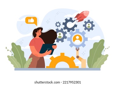 Innovation concept. Idea of creative business, community or invention solution. Company goal achievement. Business efficiency and technology development. Flat vector illustration