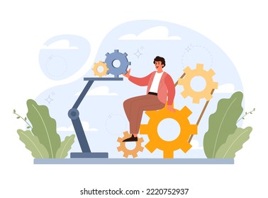 Innovation concept. Idea of creative business, community or invention solution. Company goal achievement. Business efficiency and technology development. Flat vector illustration