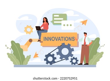 Innovation concept. Idea of creative business, community or invention solution. Company goal achievement. Business efficiency and technology development. Flat vector illustration