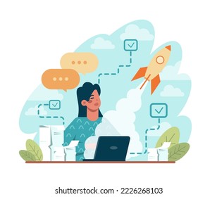 Innovation concept. Idea of creative business, community or invention solution. Company goal achievement. Business efficiency and technology development. Flat vector illustration