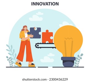 Innovation concept. Idea of creative business solution. Modern production and marketing invention. Business mechanism development. Flat vector illustration