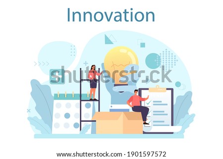 Innovation concept. Idea of creative business solution. Modern production and marketing invention. Business mechanism development. Flat vector illustration
