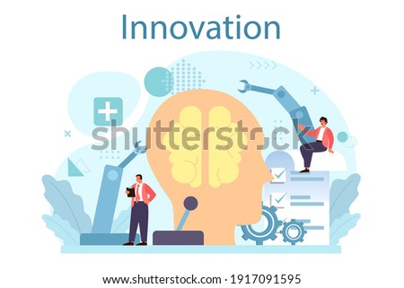 Innovation concept. Idea of creative business solution. Modern production and marketing invention. Business mechanism development. Flat vector illustration