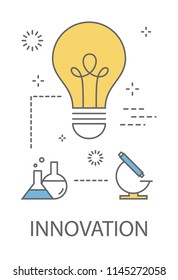 Innovation concept. Idea of innovative technology. Creative mind. Light bulb as a metaphor of idea. Isolated line vector illustration