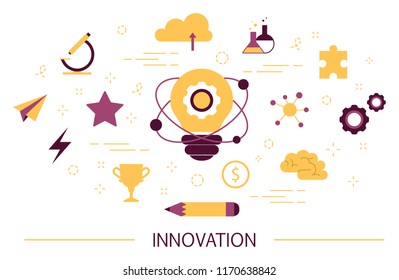 Innovation concept. Idea of innovative technology. Creative mind. Light bulb as a metaphor of idea. Isolated FLATvector illustration