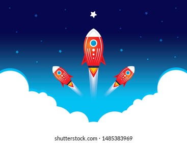 innovation concept. sky, stars and rocket design