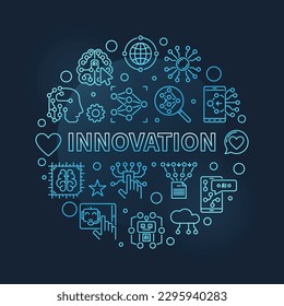 Innovationskonzept, dünne Linie, rund blauer Banner - Künstliche Intelligenz und Vektorgrafik des Neuralnetzwerks auf dunklem Hintergrund