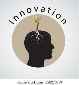 Innovation concept. Tree of green idea shoot grow on human head symbol. business and green industrial idea. Vector illustration