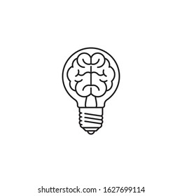 Innovation concept vector outline icon. Brain in lightbulb. Creativity symbol.
